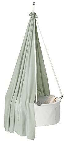 Leander Babywiege weiß mit Matratze und Schleier sage green
