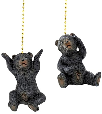 BestGiftEver Ceiling Fan Pull Chain Ornament with a Pair of Adorable Black Bears - Rustic Cabin Decorative Fan Pull Chain for Lodge Nature Lovers, and Wildlife Enthusiasts