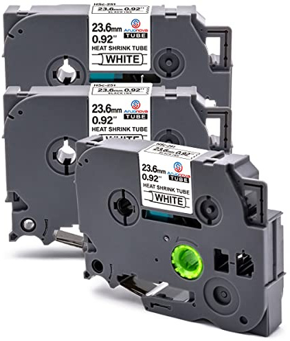 Anjonova 3X Kompatibel mit Brother P-Touch Schrumpfschlauch 23,6mm Hse-251 Hse 251 Etikettenband Schwarz auf Weiß für PT-E110 PT-E300 PT-E550W PT-D450 D600 PT-P750W PT-P950NW PT-2030 PT-2430PC