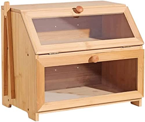 POCHY Moda paneras Caja de pan de madera de 2 niveles de gran capacidad para almacenamiento de pan caja de almacenamiento de pan con ventana transparente hermoso Generoso