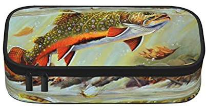 BAAROO Estuche para lápices, estuche de gran capacidad para pesca con mosca de trucha de arroyo con cremallera para suministros escolares y de oficina, 8.3 x 3.7 x 2.0 pulgadas, color,