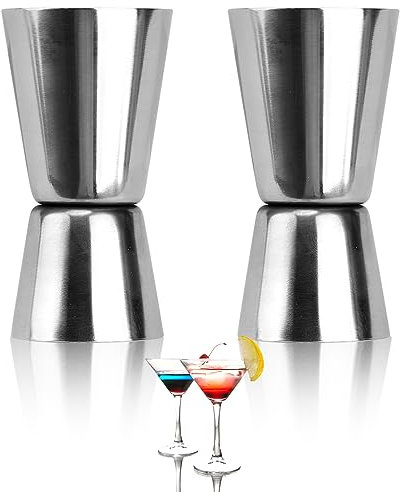 Spirit Measure 25ml 50ml, Set of 2 Stainless Steel Cocktail Spirit Measure Cup, Shot Measures Alcohol Double Gin Jigger Drinks for Bar Party Wine Restaurant Cocktail Drink Shaker Pourers