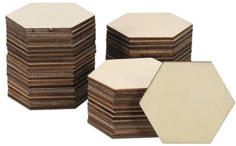 PATIKIL 50mm Holzstücke, 50er Packung Unvollendete Sechseckige Holzformen Leere Holzausschnitte Ornamente Natur für Weihnachtsbastelprojekte