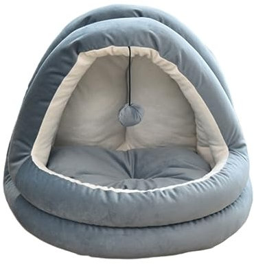 Hundebett Hundekorb Katzenbett Hundekörbchen Hundehöhlenbett, Katzenhöhlenbett, Haustierzelt, Höhle, Iglu-Bett, gemütliches Haustierbett mit baumelndem, interaktivem Katzenspielzeug, warm gepolstert H