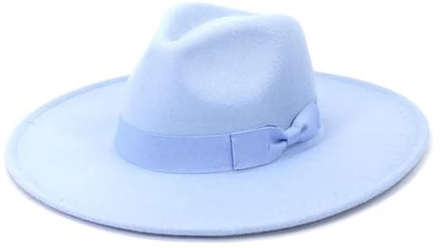 SOYNIA Fedora Trilby Filzhut Hut Große Damenhüte Mit Breiter Krempe Eleganter Retro-Fedora-Hut Aus Filz Für Hochzeit Kirchenhut 56–58 cm Himmelblau