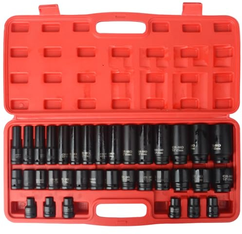 DAYUAN 35tlg 1/2 Schlagschrauber Nuss Set Steckschlüsselsatz 8/10-32mm | Tiefe Cr-Mo Schlagnüsse für den Einsatz mit elektrischen Schlagschraubern, Impact Socket Set 78mm*10-32mm, 38mm*8-32mm
