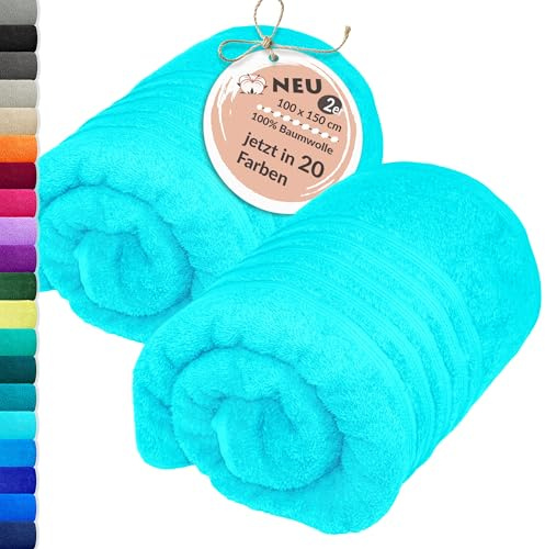 Lashuma Badehandtuch Damen türkis 100x150 cm, London 2er Set Frottee Handtücher XXL