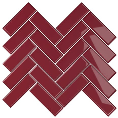 VEELIKE Carreaux Adhesif Chevrons Rouge Vintage 3D Carrelage Adhesif Mural Salle de Bain Stickers Carrelage Cuisine Credence Adhesive Salle de Bain Buanderie Toilette Amovible 30.5cm×30.5cm 12 Pièces