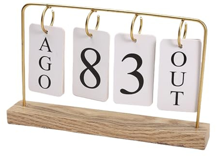 Schreibtischkalender aus Holz, Metall-Klappkalender, ewiger Flip-Kalender mit großem Display, täglicher Schreibtischkalender, rustikales Bauernhaus-Schreibtischzubehör für Heimbüro-Dekor (A-Gold)