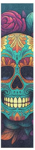 KAAVIYO Bunte Schädel Lila Blume Muster Skateboard Griptape rutschfest Selbstklebend Longboard Griptapes Aufkleber Griffband(9x33in,44x10in 1pcs)