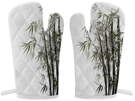 Thermal Gloves, Asian Bamboo Print Heat Resistant Gloves Oven Mitts Kitchen Gloves Cooking Gloves Microwave Gloves