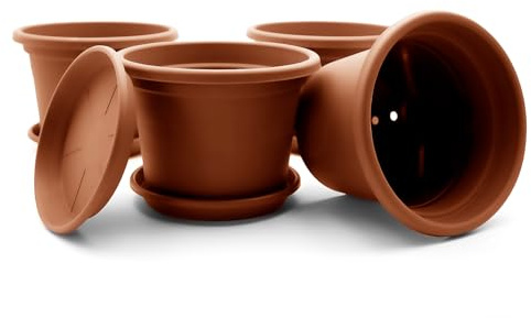 BigDean 4X Blumentopf mit Untersetzer rund ø 40 cm Terracotta wetterfest | wetterfester Pflanzkübel Made in Europe