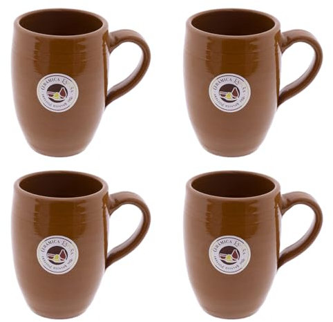 CERÁMICA ESPAÑA | Vaso de cerveza | Pack x4 Jarra barro rojo Miel - Modelo M06 | Jarras de cerveza en barro rojo | Vasos de agua | 330 ml