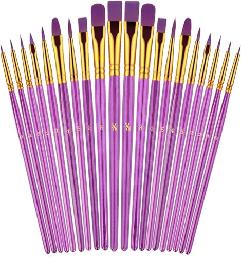 AOCGDDS Paint Brushes Set,20 Pcs Round Pointed Tip Nylon Hair Artist Acrylic Paint Brushes for Acrylic Oil Watercolor,Oil Painting Suitable for Decorations (Purple）
