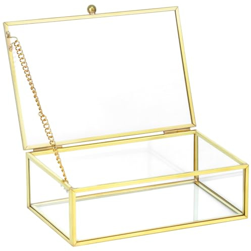 QWORK® Goldene Schmuckbox, Schmuckkoffer, Schmuckaufbewahrung mit Deckel, 15x10x5cm Vintage Schmuckbox