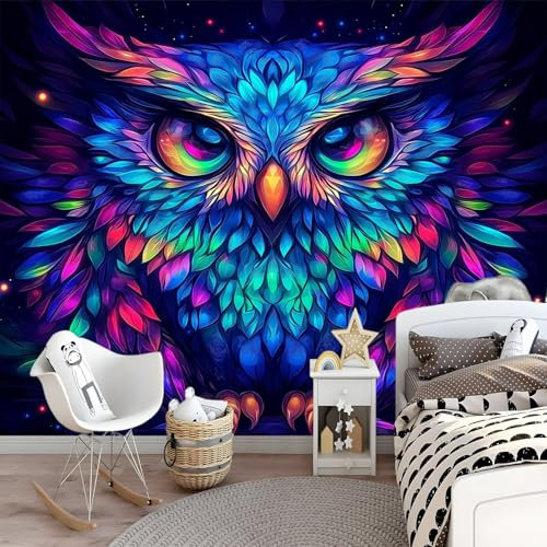 Fototapete Bunte Eule 300 x 210cm Tapete Fototapeten Vlies Tapeten Vliestapete Wandtapete moderne Wand Schlafzimmer Wohnzimmer Büro Sonnenuntergang