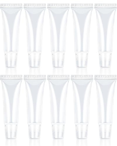 BNREOZA 10 Envases Vacíos para Brillo de Labios, Envases de Viaje, Envases para Muestras de Cosméticos, Dispensadores Vacíos, Botellas de Plástico Llenas de Gel de Ducha,Bálsamo Labial, Loción (15ml)