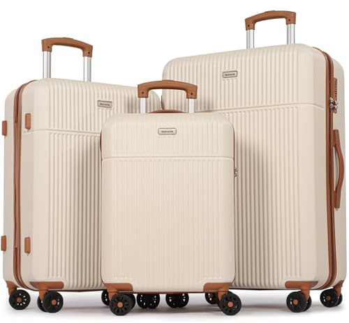 H.yeed Luggage Sets 3, ABS Hard Shell Lightweight Trolley Travel Suitcase Set with 4 Spinner Wheels TSA Lock for Man Women, 21 + 24 + 28-White