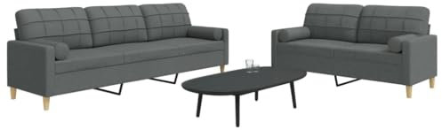 Homgoday 2-TLG. Sofagarnitur mit Dekokissen Dunkelgrau Stoff Wohnzimmersofa Sitzsofa Sofa Couch Loungesofa Gästesofa Polstersofa Couchgarnitur Sitzmöbel für Wohnzimmer Büro