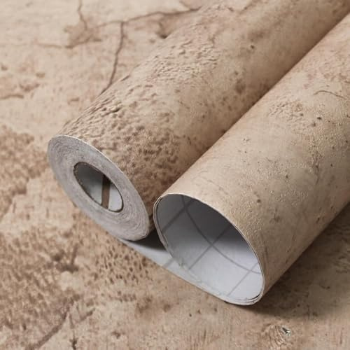 WAPANE Selbstklebende Tapete aus Beige Beton, 40 x 914 cm Zement-Kontaktpapier, Möbelfolie Selbstklebend, 3D-Mattstruktur, Selbstklebend und Entfernbar