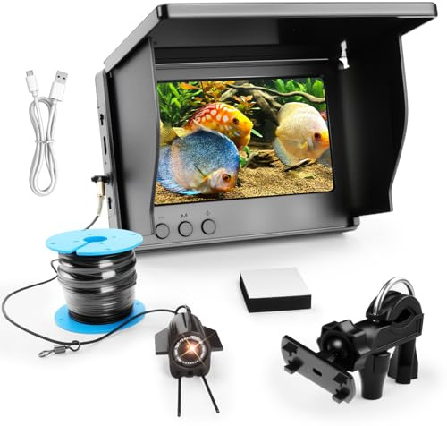 Underwater Fishing Camera, 5000mAh Battery Fish Finder with 4.3 Inch IPS Display and 30M Cable, 220° Wide Angle Night Vision for Ice, River and Boat Fishing (30M)
