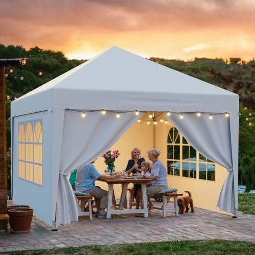 arvioo Pavillon 3x3m mit 4 Seitenwänden, Dein Schattenplatz zum Feiern, Pop Up Faltpavillon Wasserdicht Sonnenschutz 3-Fach Höhenverstellbar, Partyzelt Metallgestell & 210D Oxford-Gewebe (Weiß)