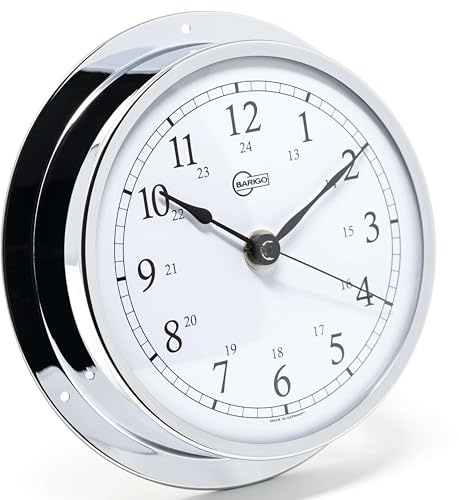 Barigo 611CR Viking Quarz-Schiffsuhr, Glas, Messing-Gehäuse verchromt | Schiffsuhr, arabische Ziffern, weißem Ziffernblatt, maritime Wanduhr, maritimes Design, 155x35 mm Breite/Tiefe
