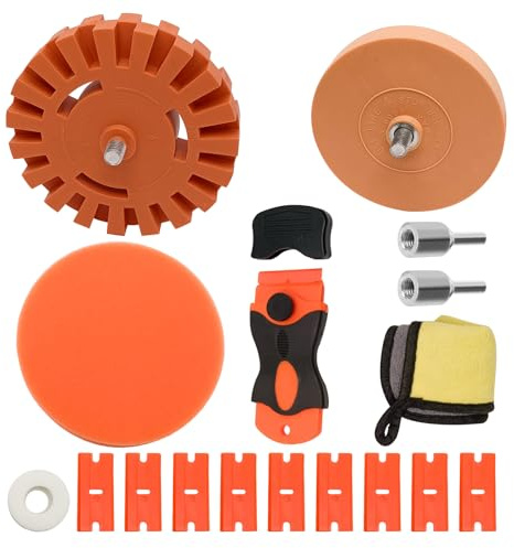 Borrador de Láminas, 2 Disco de Borrar con Adaptador | Hojas de Eliminación de Pegamento para Eliminar Láminas y Restos de Pegamento en el Vehículo