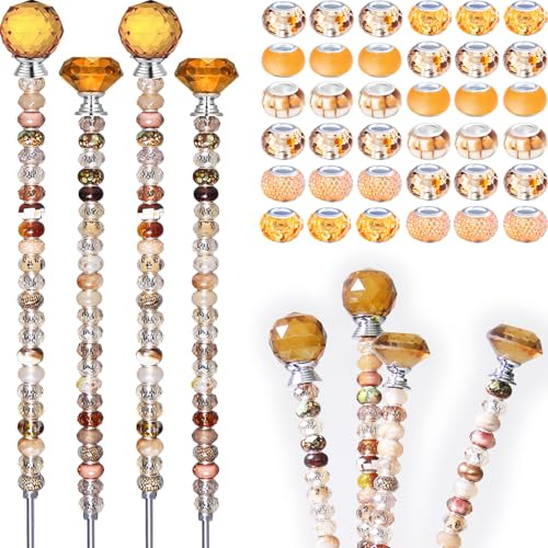 119 Stück Gartenstecker DIY Feenstab Pflanzenstecker mit Champagner Großes Loch Perlen Kristall Diamant Stopper Top 4 Edelstahl Gewindestange Perlen Gartenstecker für Außen Innen Hof Terrasse