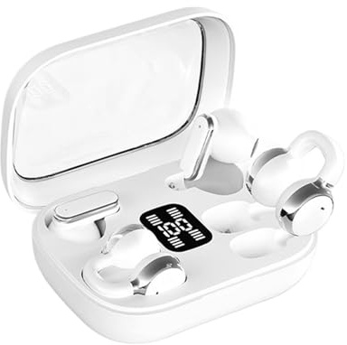 Ghjkldha Wireless Earbuds, 2 in 1 Clip On Ear Headphones, Sport Earphones, White, Waterproof Design with LED Display, Long Playtime Electronics, Ideal for Workouts, Gym Use