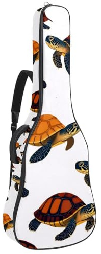 KengjuTesu 43 Zoll Akustikgitarre Softcase mit Rucksackgurt und 2 Taschen Meeresschildkröte Muster Keine Polsterung Rucksack Wasserdicht Oxford Tuch Bassgitarre Gigbag für Konzertgitarre, Mehrfarbig 1