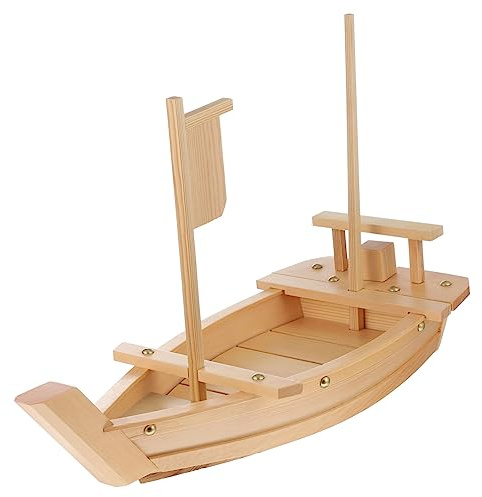 BEBEMOKO Plateau De Service à Sushis en Bois Naturel 50 Cm Assiette à Sushis pour Restaurant Et Maison Plateau Bateau Écologique Présentation Sashimis Usage Fête Et Dîner Familial