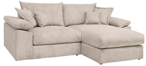 Riess Ambiente Design Ecksofa Atmosphere XL 245cm - Beige - Cord Federkern 3-Sitzer inkl. Kissen Eckcouch Couch Sofa