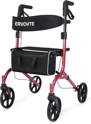 ERVOVTE Rollator Walker with Seat Mobility Walking Aids Aluminum Frame 13lb Folding Lightweight 8 Big Wheels for All Terrain