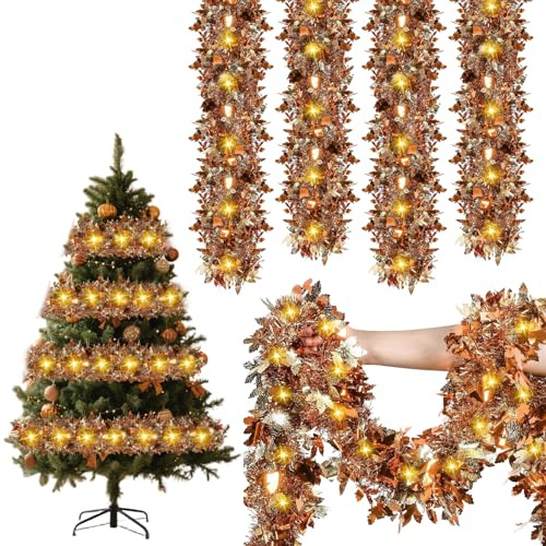 Girlande Weihnachten Beleuchtet, 5 Stück 2M 100 LED Weihnachtsgirlande mit Beleuchtung Batterie Weihnachtsdeko Girlande Weihnachtsbaum Treppen Girlandes Weihnachten für Innen Außen (C)