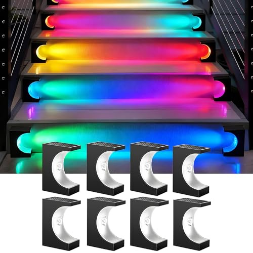 Aviatrie Solar Step Lights 8 Pack, Stair Lights Outdoor Waterproof, LED Step for Outside, Outdoor Solar Powered Step Lighting for Patio Decor, Deck, Porch, Front Door, Walkway (RGB Color Changing)