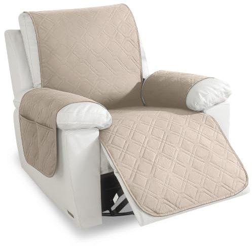 YSTELLAA Sesselschoner Wasserdichter 1 Sitzer, Sesselschoner Für Relaxsessel Mit Taschen, Sessel Bezug Anti-Rutsch Kratzfest, Sesselschoner Mit Armlehne, Für Kindern Und Haustieren, Beige