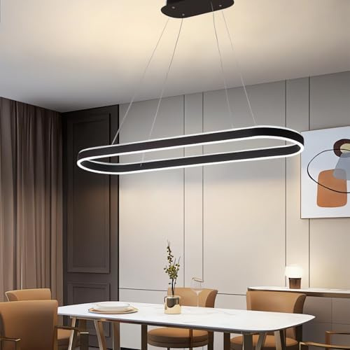LED Pendelleuchte Modern Oval Esstisch Pendellampe Dimmbar 3000k-6000k Hänge lampe mit Fernbedienung Höhenverstellbar Hängeleuchte Kreatives Acryl Kronleuchter für Küche Insel Bar (Schwarz, 120cm)