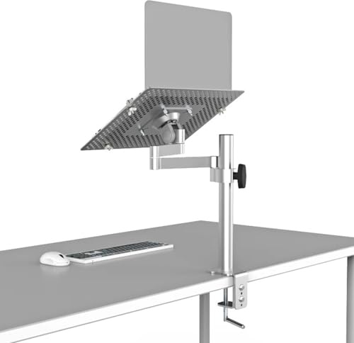 Soporte de brazo para laptop, bandeja articulada de movimiento completo con plataforma de refrigeración ventilada, soporta hasta 8 kg, ideal para estación de trabajo en casa y oficina