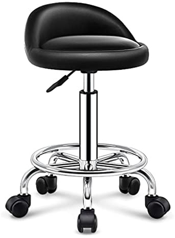 Tabouret roulant réglable avec dossier et pivotant, siège en émulsion robuste pour magasin, beauté, salon et spa
