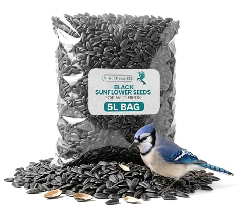 5L Black Sunflower Seeds for Wild Bird Food, Sunflower Seeds for Birds | Premium High Oil Natural No Husk Clean Bird Feed for Outside Garden Parrots Sparrows Daily Nutrition Protein Rich Seed