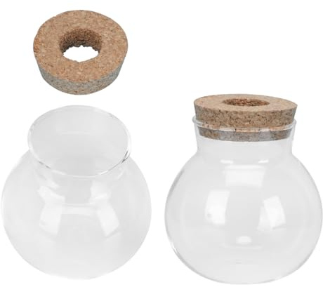 COMPUKAS Semplici ed Eleganti Set 2 Vasi in Vetro Borosilicato Creativi per Piante Tappo in Legno e Composizioni Floreali per Idrocoltura, Decorazione Casa