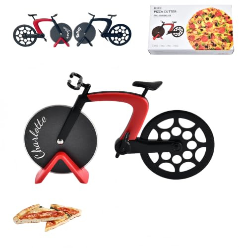Rotella tagliapizza a forma di bicicletta, in acciaio inox, con supporto, regalo per gli amanti della pizza