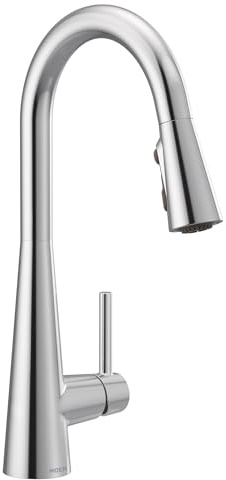 Moen 7864 Sleek One Handle High Arc Pulldown Modern Kitchen Faucet Featuring Power Boost, Chrome, Regular