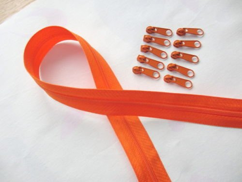 20m Reißverschluss endlos, Spirale 3mm + 50 Schieber/Zipper 33 Farben, Meterware (Orange)