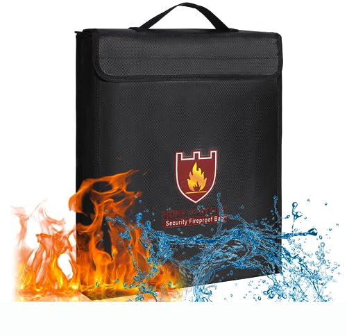 Dokumententasche A4,Feuerfest Tasche 11× 2.56 × 15 Zoll Wasserdicht Beständig Geld tresor Tasche Feuerfeste Dokumentenbox Silikon Beschichtetes Fiberglas,Reißverschluss,maximale Lagerung
