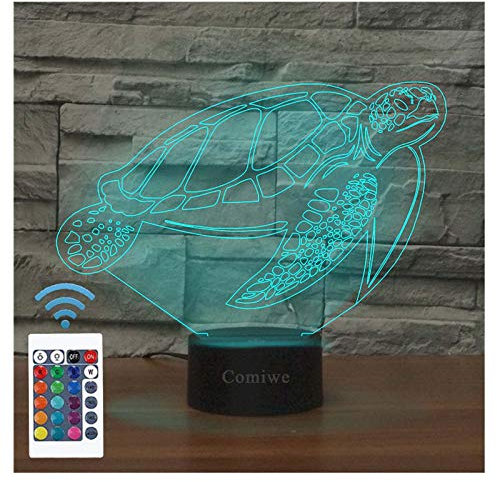 Comiwe Schildkröte 3D Illusion Nachtlicht Spielzeug,Dekoration LED Nachttischlampe 16 Farben Ändern mit Fernbedienung,Weihnachten Deko Lampe Geburtstagsgeschenk Für Mädchen Jungen Kinder und Freunde