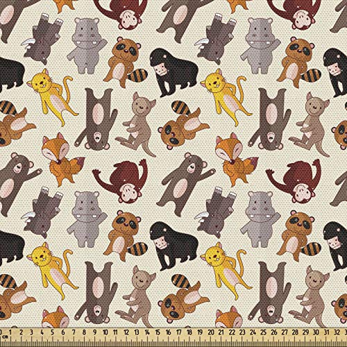 ABAKUHAUS Cartoon-Tier Gewebe als Meterware, Freundlicher Dschungel, Schön Gewebten Stoff für Polster und Wohnaccessoires, 1M (148x100cm),Ecru Braun