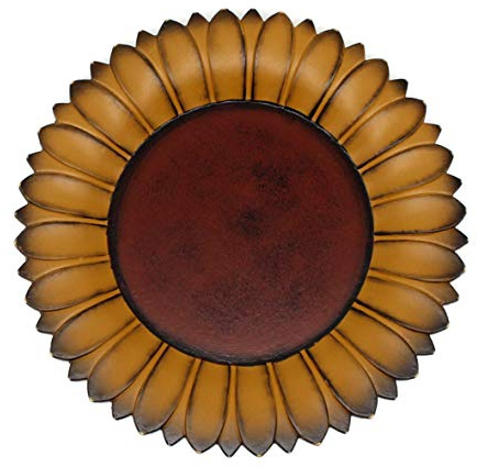 CVHOMEDECO. Sunflower Shape Plate Primitives Rustic Display Wooden Plate Home and Office Décor Art, 11 Inch (Mustard Plate Only)