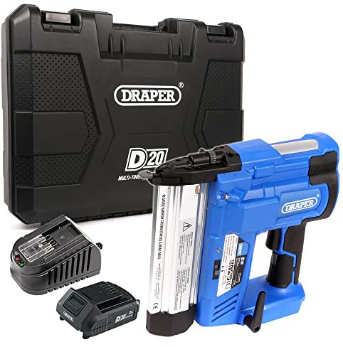 Draper D20 Nail Gun Cordless | 20V Nailer and Stapler Gun | 2Ah Battery and Charger Included | Brad Nailer Electric Stapler | 00646